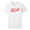 White T-shirt with red and white retro Poland script