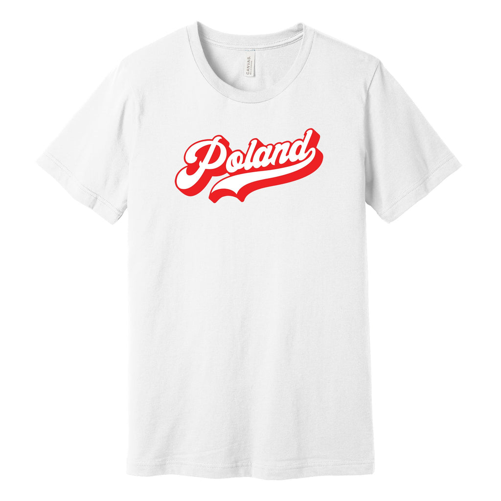 White T-shirt with red and white retro Poland script