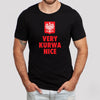 Black T-shirt with Polish eagle crest and VERY KURWA NICE text lifestyle photo