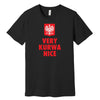 Black T-shirt with red Polish eagle crest and VERY KURWA NICE text