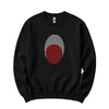 Black crewneck sweatshirt with white and red fingerprint design in Polish flag colors